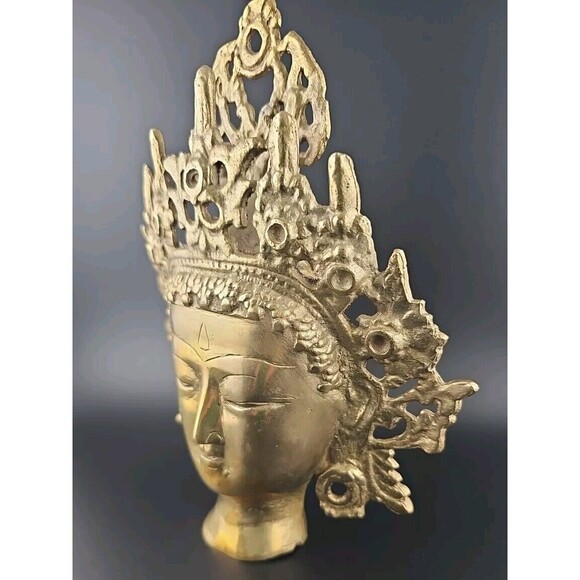 Tibetan Buddhist Tara Indian Brass Goddess Head - Picture 6 of 16